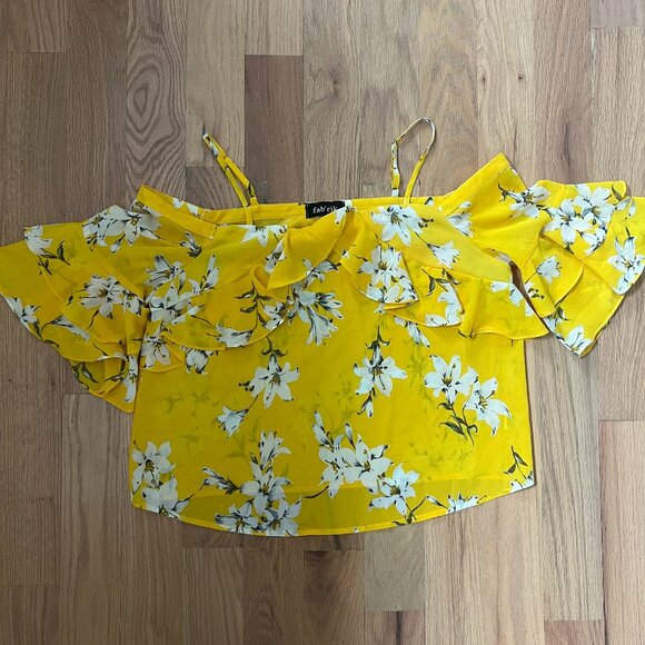fab'rik brand - yellow floral off the shoulder top - size L - Picture 1 of 5